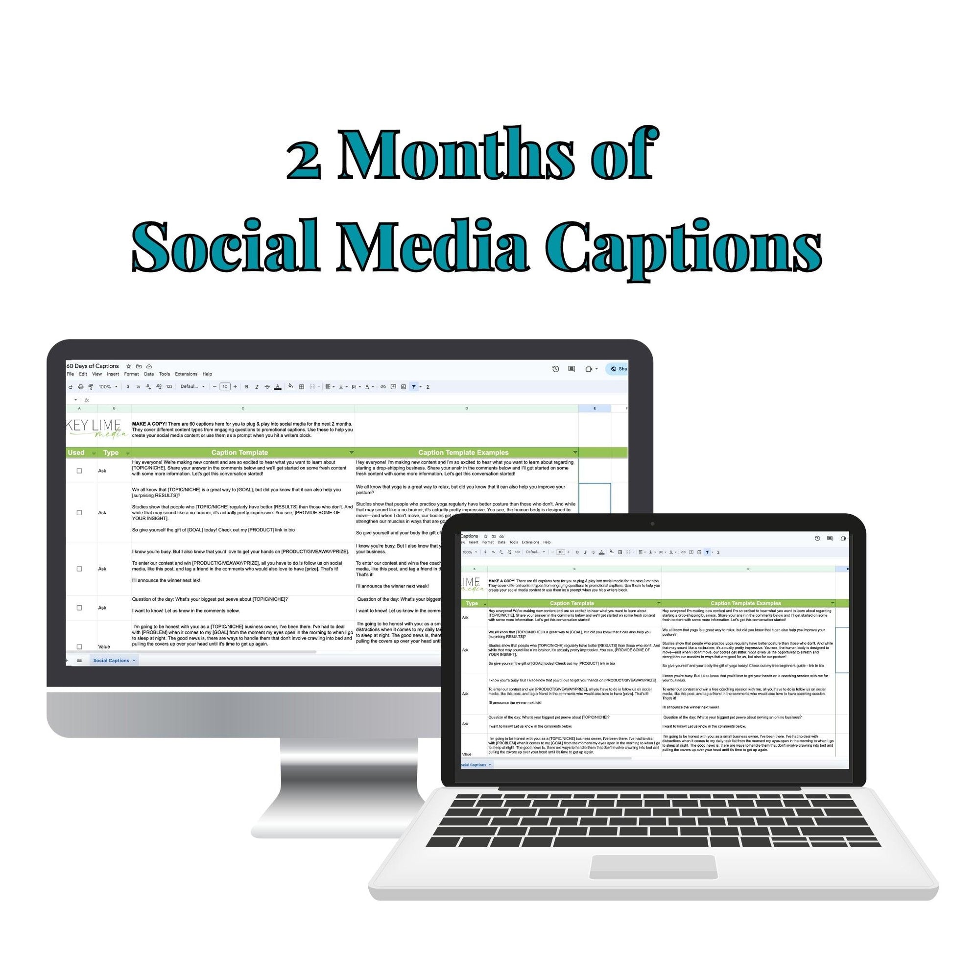 Social Media Caption Templates - 60 Days! - Key Lime Designs